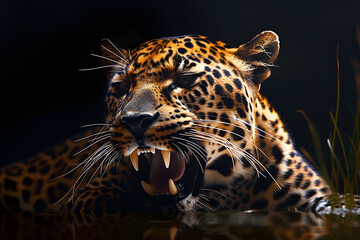 Close up Of Leopard Mouth With Black Background 4K Wallpaper