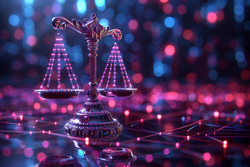 Law concept. Compliance, regulation, standard , business policy and responsibility for guarding against unintended bias in machine learning algorithms, 3D illustration - obrazy, fototapety, plakaty