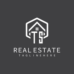 initial monogram logo for real estate with building shape creative design	
