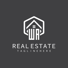 initial monogram logo for real estate with building shape creative design	
