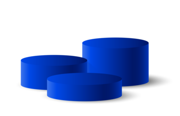 3 blue podiums with layer step on transparent background