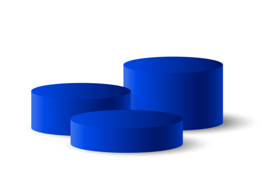 3 blue podiums with layer step on transparent background