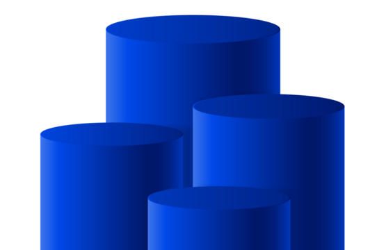 4 blue podiums with layer and close up on transparent background