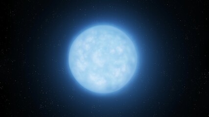Young blue star isolated. A hot supergiant with a huge mass. Alien sun in space.