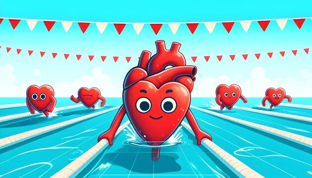 Importance of regular exercise and a balanced diet for maintaining cardiovascular health, featuring individuals engaged in various sports and fitness activities, with a focus on heart wellness. - Powered by Adobe