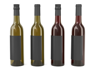 Wine bottles with gray labels. 3d illustration set on white background