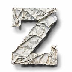 Letter Z from crumpled newspaper on a clean white background. Fashion scrapbook lettering concept. Generative AI