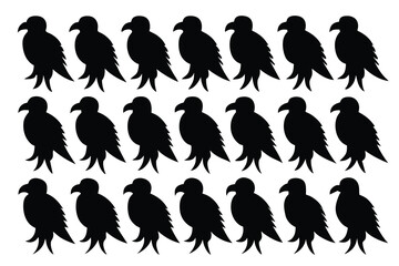 Naklejka premium Set of hand drawn parrots black Silhouette Design with white Background and Vector Illustration