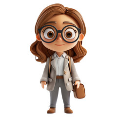 Cute cartoon female teacher isolated on transparent background. 