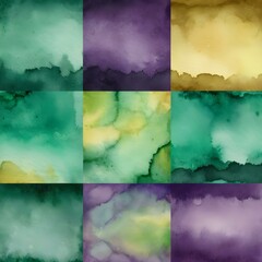 Vibrant Mardi Gras Watercolor Textures: Purple, Green, and Gold Digital Backgrounds for Commercial Use