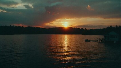 Fototapeta premium sunset over the lake