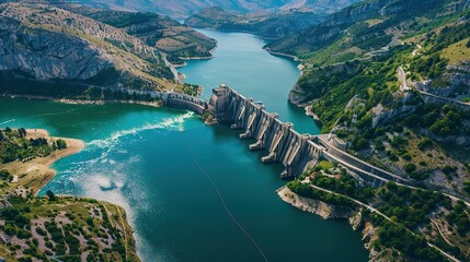 Hydroelectric dams on rivers and mountains with fast flowing water