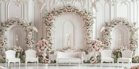 Wedding backdrop aesthetic flower wreath decoration indoor white background