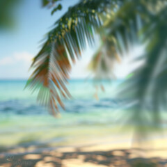 Tropical beach with trees,sand,waves,nature and blur background generated by AI