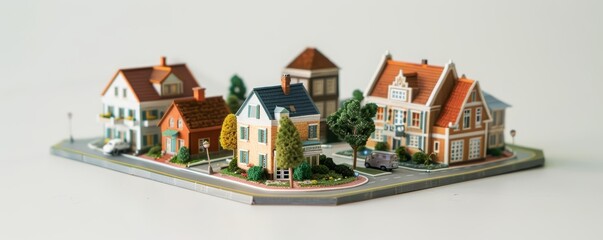 A tiny building set, architectural marvel in miniature form, displayed as a model on a white background