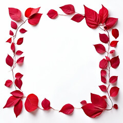 red leaves frame with heart shape on white background with very beauty shape,generate ai