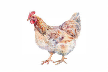 Exquisite watercolor painting of a domestic hen, ideal for chicken eggs packaging and agricultural themed graphic design projects