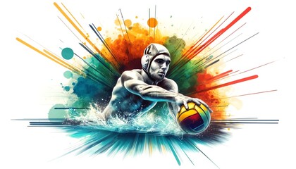 Abstract watercolor painting of a Water Polo Athlete