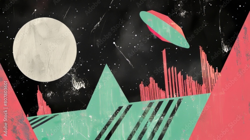Poster abstract geometric background with triangles and planets in space