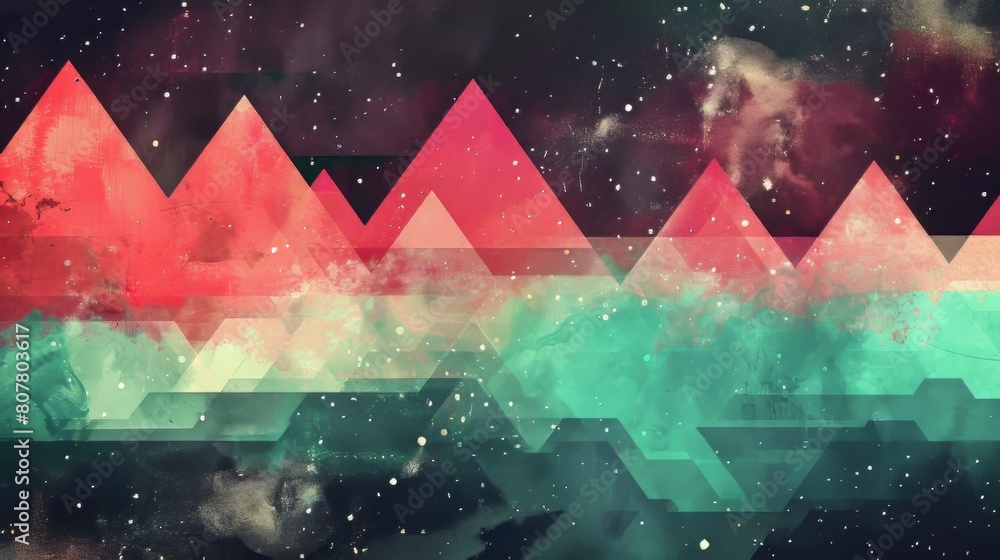 Poster abstract geometric background with triangles and planets in space