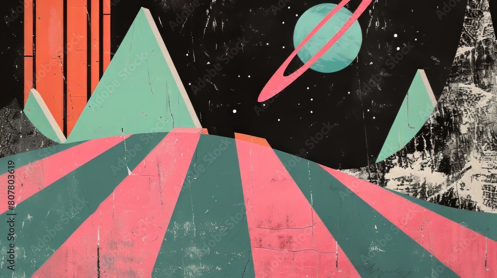 Poster abstract geometric background with triangles and planets in space