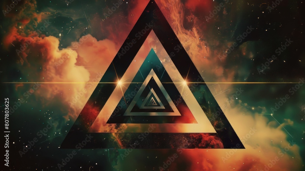 Poster abstract geometric background with triangles and planets in space
