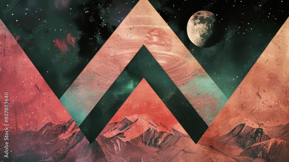 Poster abstract geometric background with triangles and planets in space