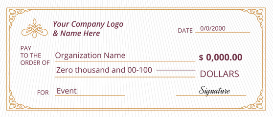 Large Presentation Check Template, Giant Check for Charitable Events, Print Ready Layout, Vector Donation Sign, Corporate Giving to Charity, Foundation Signage, Business Donors