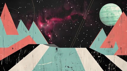 Abstract geometric background with triangles and planets in space