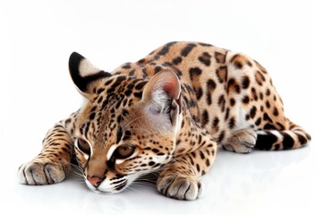 Fototapeta premium a leopard cat , a felidae animal isolated on white background