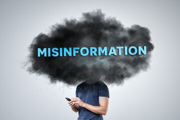 Dark Cloud Labeled 'Misinformation' Hovering Over a Person's Head