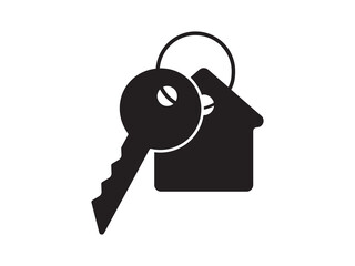 Key icon for house representation, isolated against a white background. This simple vector symbol evokes a sense of warmth and security, embodying the concept of home.