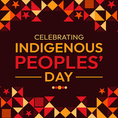 Celebrating Indigenous Peoples' Day, Traditional background design with Shapes and greetings typography in the center.