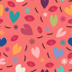 Hearts, lips, flowers, different colors, illustration, vector