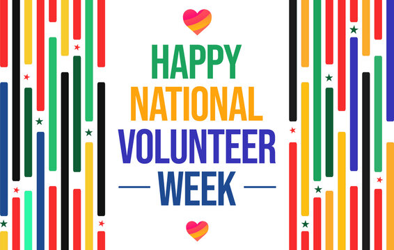 Happy National Volunteer Week wallpaper in colorful shapes and greetings. Week is observed to celebrate volunteers, backdrop design