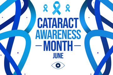 June is observed to spread awareness about Cataract, ribbons with eye under the text background. Cataract awareness month wallpaper