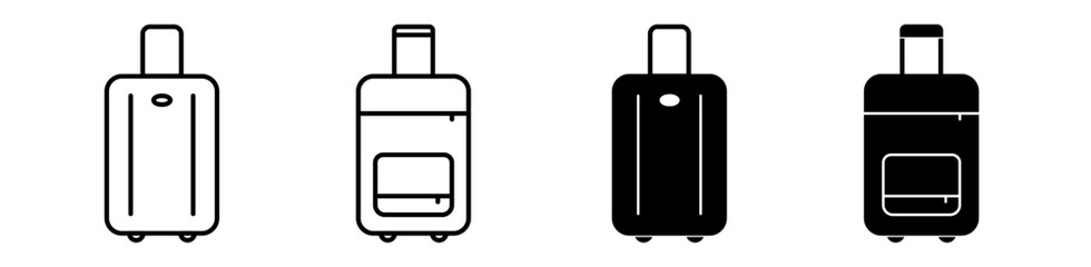 Travel bag icon set. Cabin luggage, airport travel symbol. Editable stroke. Vector illustration.