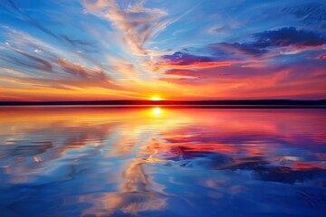 Breathtaking Sunset Over Serene Lake with Vivid Reflection