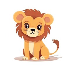 Adorable Cartoon Lion Cub Illustration with a Playful Expression
