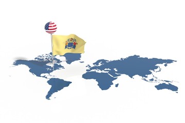 Pianeta Terra 3D con bandiera New Jersey  al vento © albasu