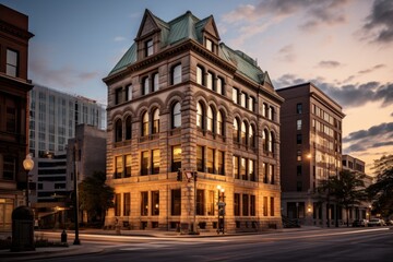 Sunset View of the Majestic Land Registry Office Building in the Heart of the City