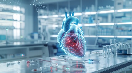 Obraz premium High-Resolution Heart Health Tech: 3D Hologram of A Heart Visualization for Healthcare Technology