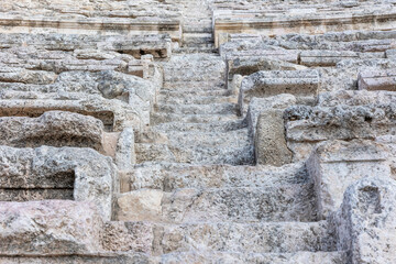 Detail of the stone steps in the ancient theater. Amman. Jordan. Horizontally. 