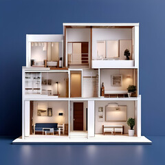 modern generic contemporary style miniature section model of townhouse with blueprint elevations,generate ai