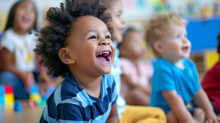 Diverse happy smiling preschool toddler playing 