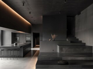 Minimalist dark kitchen interior design