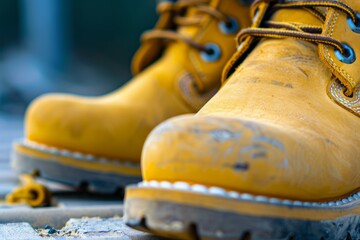 Close-up of yellow safety shoes