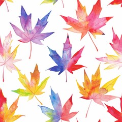 A seamless pattern depicting brightly colored fall leaves creates a vivid and dynamic visual The seamless pattern highlights the transition of seasons
