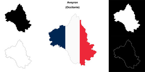 Aveyron department outline map set