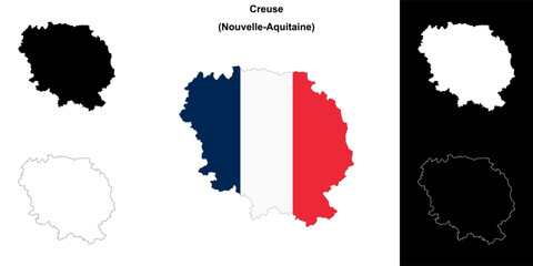 Creuse department outline map set